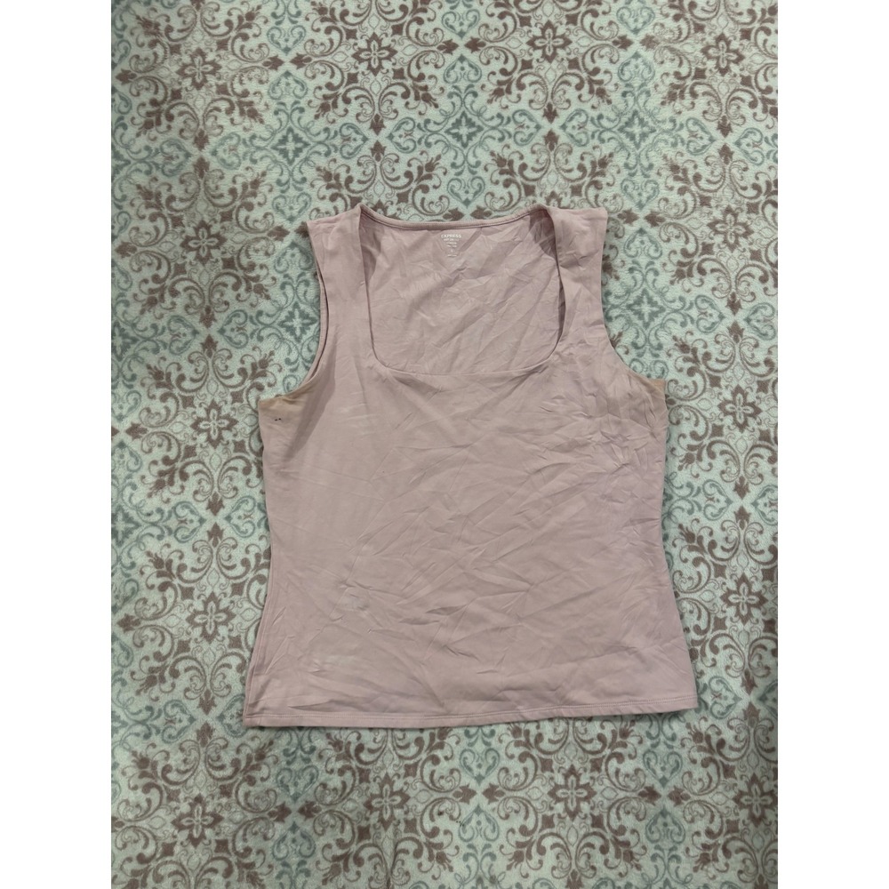 Express Body Contour Square Neck Compression Tank Top Mauve Pink Large